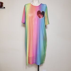 New Iron Fist Sheer Rainbow dress Tank Top sequence heart part Covering